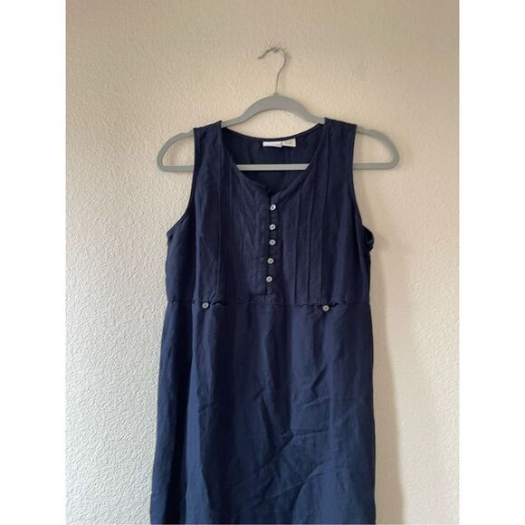 Vintage 90s‎ linen blend navy midi dress size medium - Picture 2 of 8
